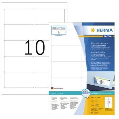 Herma Adressetiketten 96 x 50,8 mm weiß selbstklebend, ablösbar