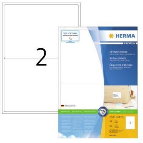 HERMA Adressetiketten A4 weiß 199,6x143,5 mm Papier 200 St. (4249)