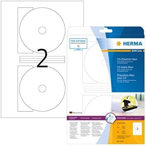 HERMA CD/DVD Etikett HERMA 116mm Papier weiß 50 Etik./Pack. HERMA 116mm Papier weiß 50 Etik./Pack.