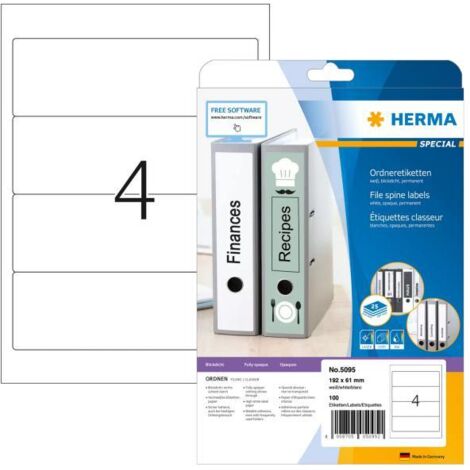Herma Etichetta per raccoglitore da ufficio 5095 61 x 192 mm Carta Bianco A tenuta permanente 100 pz.
