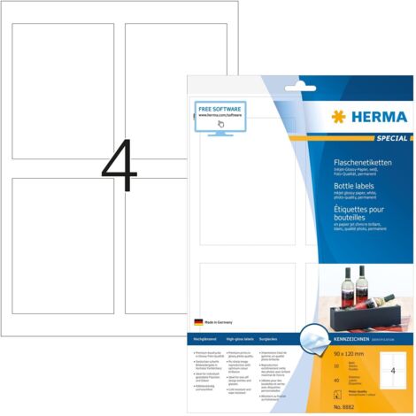 HERMA Etichette per Marcatura, 90 x 120 mm, Etichette Adesive A4 per Stampante, 4 Etichette per Foglio, Bianco