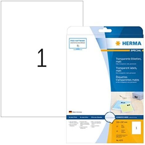 HERMA Etiketten transparent matt A4 210x297 mm Folie 25 St. (4375)