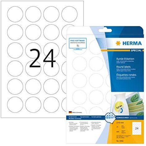 Herma Etiq. rondes amov. 40 mm 25f. DIN A4 600 pièces 5066
