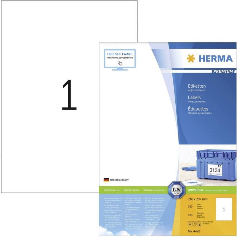 Etiquette universelles Herma 4428 210 x 297 mm papier blanc 100 pc(s) fixation permanente