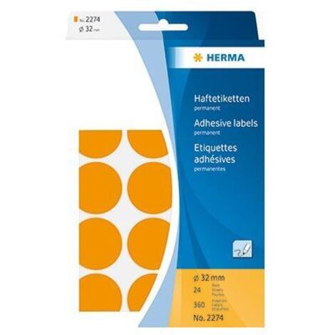 HERMA Markierungspunkt HERMA 32mm Papier leuchtorange 360 Etik./Pack.