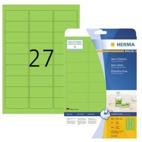 HERMA Neonetikett HERMA 63,5 x 29,6 mm (B x H) nicht wieder ablösbar neongrün 540 Etik./Pack.