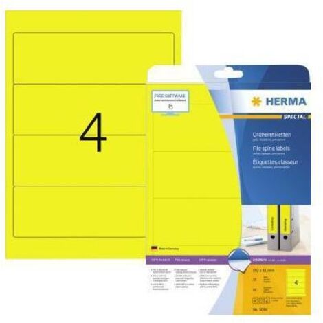 HERMA Ordnerrückenetikett HERMA breit/kurz 61 x 192 mm (B x H) selbstklebend ohne Griffloch gelb 80Etik./Pack.