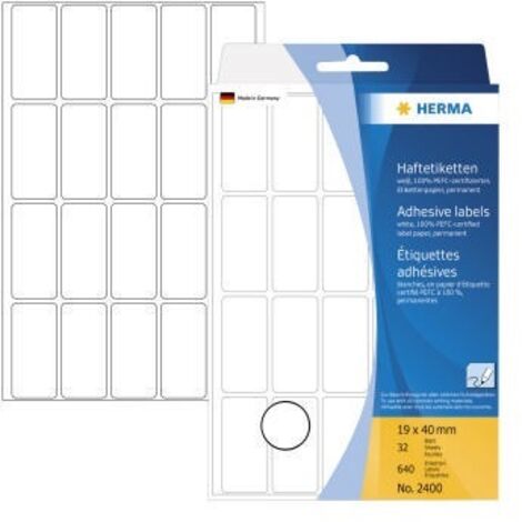 HERMA Universaletikett HERMA 19 x 40 mm (B x H) nicht wieder ablösbar Papier weiß 640 Etik./Pack.