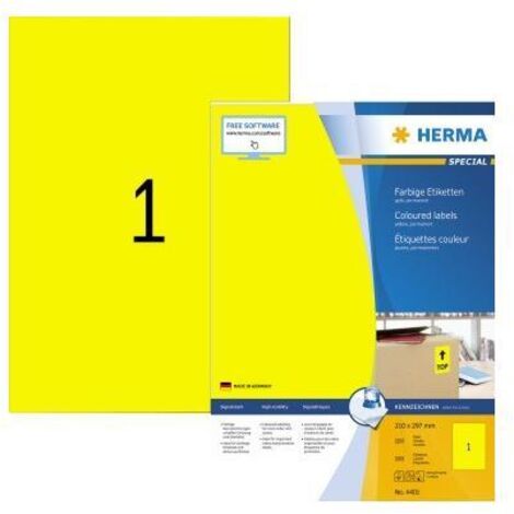 HERMA Universaletikett HERMA 210 x 297 mm (B x H) nicht wieder ablösbar Papier gelb 100 Etik./Pack.