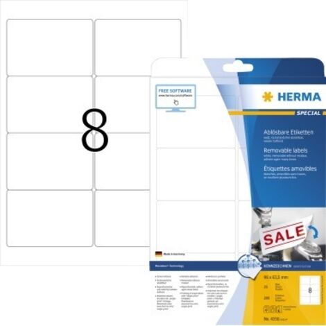 HERMA Universaletikett HERMA 96 x 63,5 mm (B x H) wieder ablösbar Papier weiß 200 Etik./Pack.