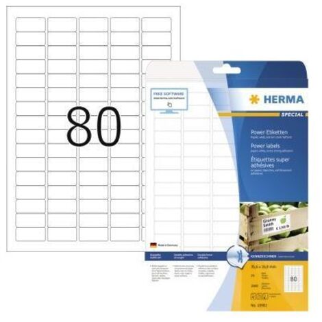 HERMA Universaletikett HERMA Power 35,6 x 16,9 mm (B x H) nicht wieder ablösbar Papier weiß 2.000Etik./Pack.