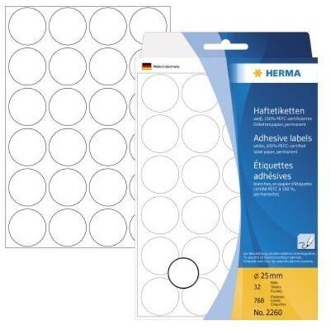 HERMA Vielzwecketiketten weiß 25 mm rund Papier 768 St. (2260)