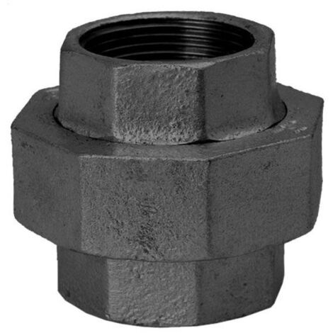Hermann Schmidt Temperguss 330 Verschraubung 14330020 DN 20, 3/4", flach dichtend, IG/IG, schwarz