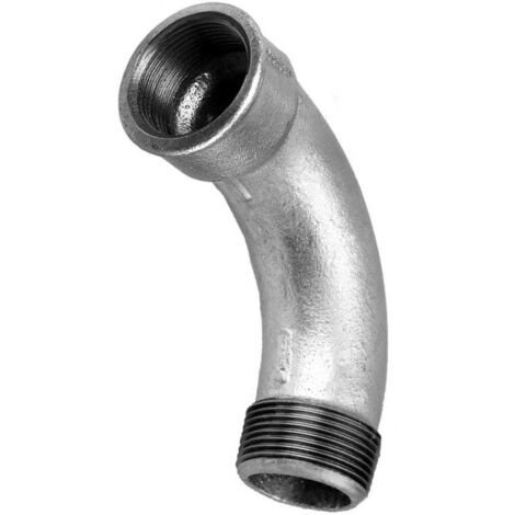 Hermann Schmidt Temperguss Bogen 1/2", 90Grad Innengewinde/Aussengewinde, lang, verzinkt