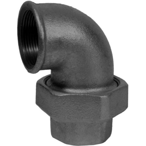 Hermann Schmidt Temperguss Winkelverschraubung DN 25, 1" flach dichtend, Innengewinde, schwarz