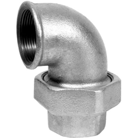 Hermann Schmidt Temperguss Winkelverschraubung DN 40, 1 1/2" konisch dichtend, Innengewinde, verzinkt