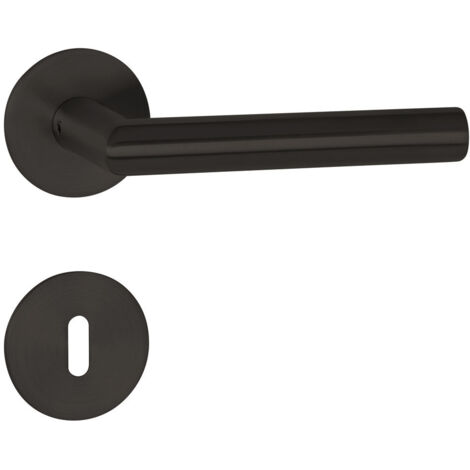 HERMAT Drückergarnitur mit Rosetten BASIC 02 1802/2636.FL, Edelstahl, smoke black