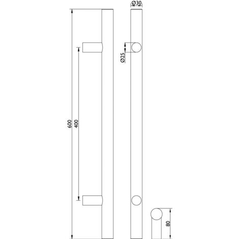 Hermat Stoßgriff Serie 8000 Ø 30 mm 8000.Ø30/2STZ/600/400-74PVD