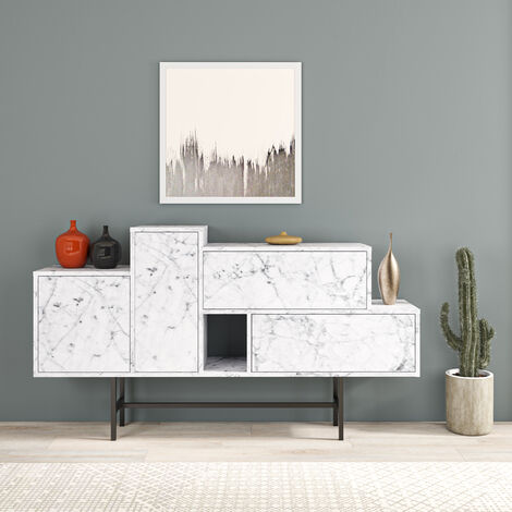 Hermes Console Sideboard Display Unit White Marble Effect White Marble Effect