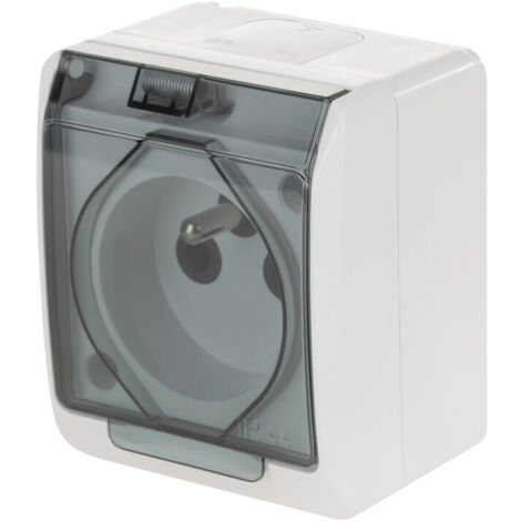HERMES WEISSE STECKDOSE NT 1X Z/U MIT RAUCHKLAPPE IP44 SCHRAUBANSCHLÜSSE 16A 250V 0321-01