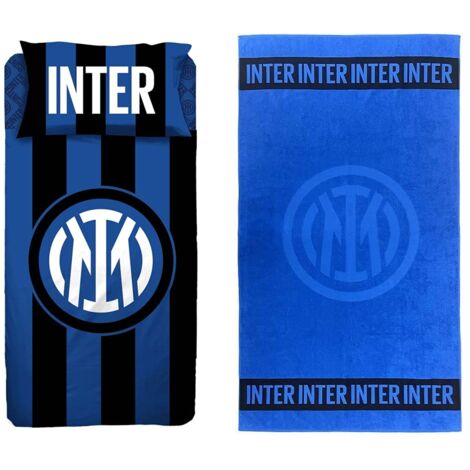 hermet Inter, Set Lenzuolo Una Piazza e Mezza in Cotone, Completo Letto, Lenzuolo Sopra + Lenzuolo con Angolo + Federa, 100% Cotone, Prodotto Ufficiale