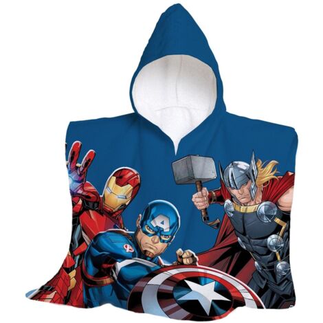 hermet, Marvel, Avengers, Telo Mare Con Cappuccio, Poncho Mare Maxi da Bambino, 60x60 cm, Asciugamano da Spiaggia o Piscina, 100% Morbido Cotone
