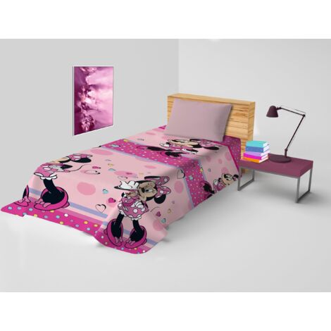 hermet Minnie Mouse, Copriletto Letto Singolo Disney, Copriletto Primaverile Non Imbottito, Copriletto Singolo Bambino, 170x270 cm, 100% cotone, Disney