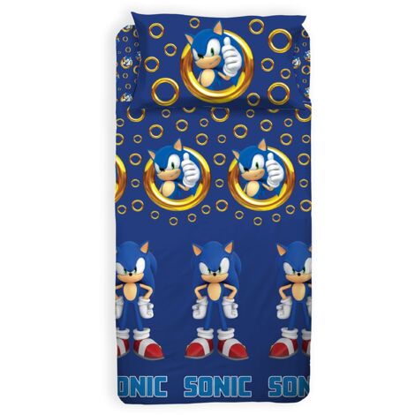 hermet Sonic, Set Lenzuolo Singolo Cameretta, Una Piazza, Completo Letto, Lenzuolo Sopra, Lenzuolo Sotto Con Angoli, Federa, 100% Cotone, Prodotto Ufficiale