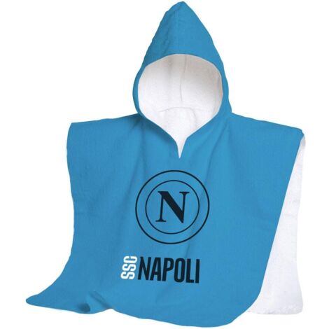 hermet SSC Napoli, Telo Mare Con Cappuccio, Poncho Mare da Bambino, 60x120 cm, Asciugamano da Spiaggia o Piscina, 100% Morbido Cotone