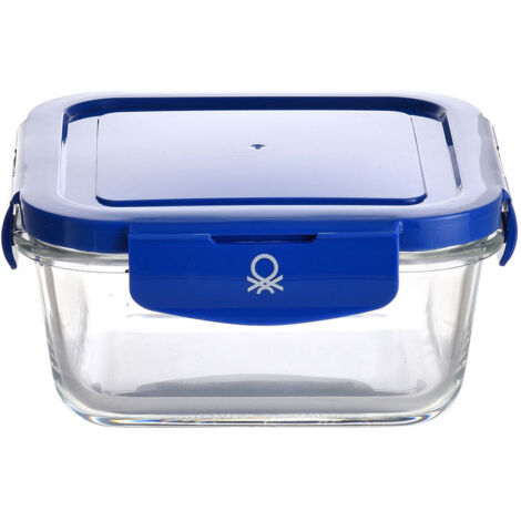 HERMÉTICO CUADRADO 690ML BOROSILICATO TAPA AZUL RAINBOW BE