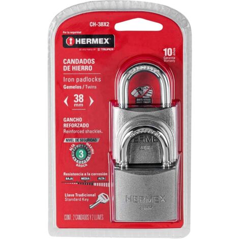 Hermex Candados de hierro con gancho corto 38 mm - 2 Unidades