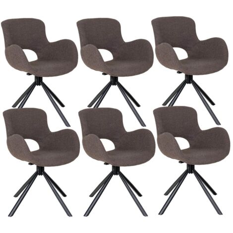 HERMOS - Lot de 6 Fauteuils de Table Tissu Bouclé Taupe Pied Pivotant Métal Noir
