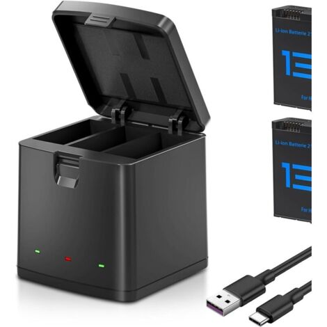 Hero 13 Batterie 2 Pièces et Chargeur, kit pour Hero 13 Black 2100 mAh Hero 13, 3 Slots Box LED USB avec Port de Type C (1 Chargeur + 2 Batteries)