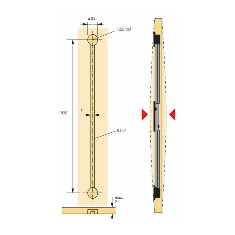 

Herraje de alineación Ku./STA altura de puerta máx.2600 mm a partir de 16 mm Hettich (Por 2)