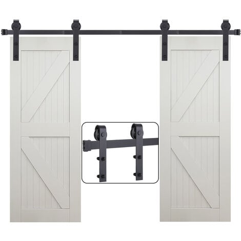 Herraje para Puerta Corredera 183cm Kit de Riel Puerta de Granero para Puerta Doble Capacidad 150KG