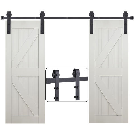Herraje para Puerta Corredera 305cm Kit de Riel Puerta de Granero para Puerta Doble Capacidad 150KG