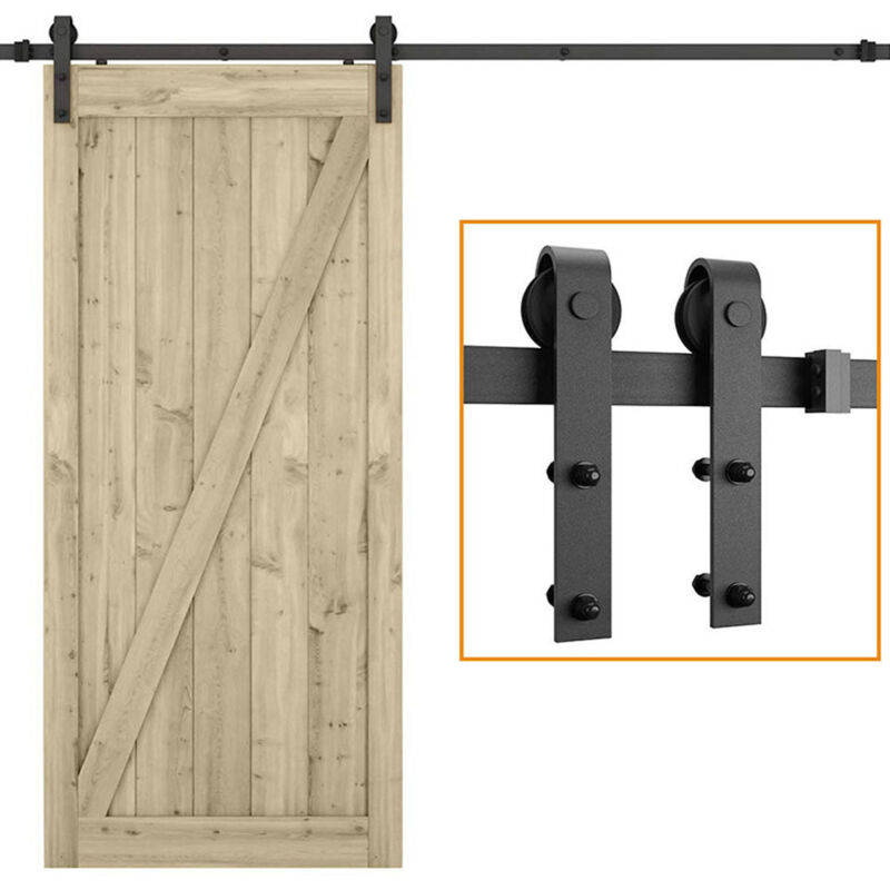 Stoex - Herraje para Puerta Corredera, Kit de Rieles de Puerta Corredera de Armario, Kit de Accesorios para Puertas Corredizas de Granero - 200cm
