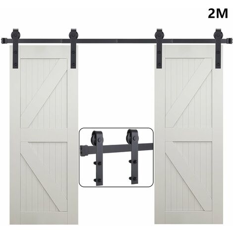 Sistema Barn para puertas correderas colgadas de madera, cierre suave,  tableros no incluidos, 60 Kg, acero, negro.