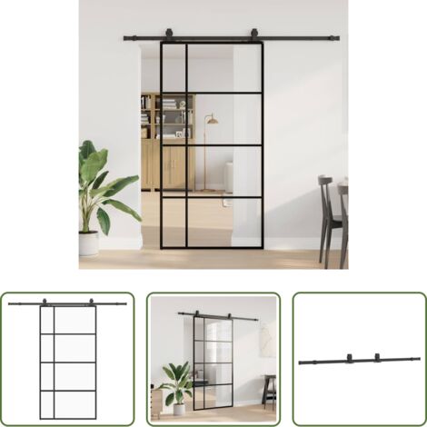 Herrajes -  Puerta corredera set herrajes negra 102,5x205 cm ESG vidrio