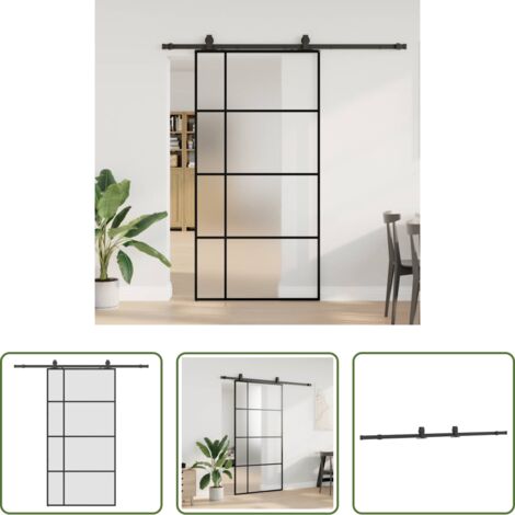 Herrajes -  Puerta corredera set herrajes negra 102,5x205 cm ESG vidrio
