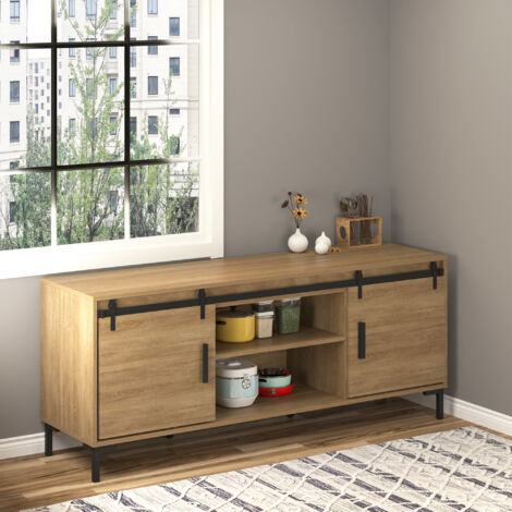 Herrajes Puertas Correderas 183 cm para Puerta Corredera Doble de Madera Ancho 45 cm Mueble de TV Armario Negro