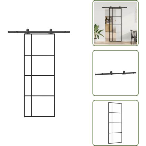 Herrajes - vidaXL Puerta corredera con set herrajes vidrio ESG aluminio 76x205 cm - Montaje