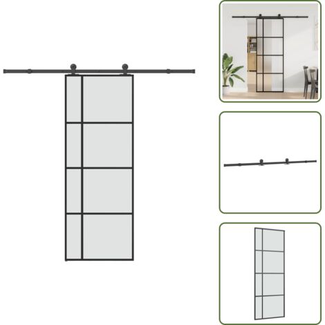 Herrajes - vidaXL Puerta corredera con set herrajes vidrio ESG aluminio 76x205 cm - Privacidad