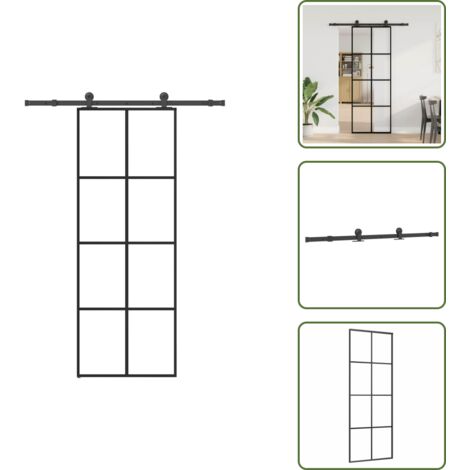 Herrajes - vidaXL Puerta corredera con set herrajes vidrio ESG aluminio 76x205 cm - Puerta de vidrio