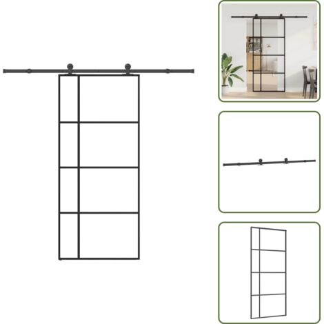 Herrajes - vidaXL Puerta corredera con set herrajes vidrio ESG aluminio 90x205 cm - Montaje