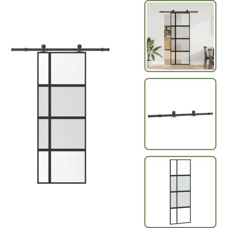 Herrajes - vidaXL Puerta corredera set herrajes vidrio templado aluminio 76x205cm - Montaje