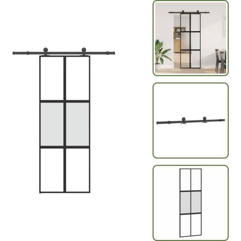 Herrajes - vidaXL Puerta corredera set herrajes vidrio templado aluminio 76x205cm - Montaje