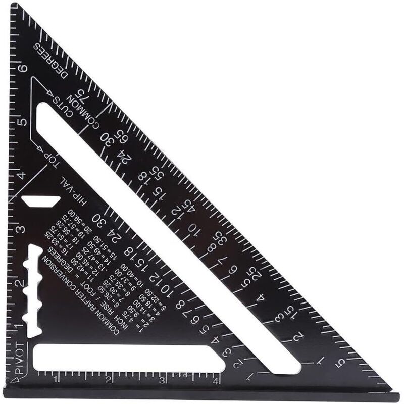 Herramienta cuadrada de aluminio métrica/imperial de 7 pulgadas Regla triangular Transportador de ángulos Herramientas de medición de alta precisión