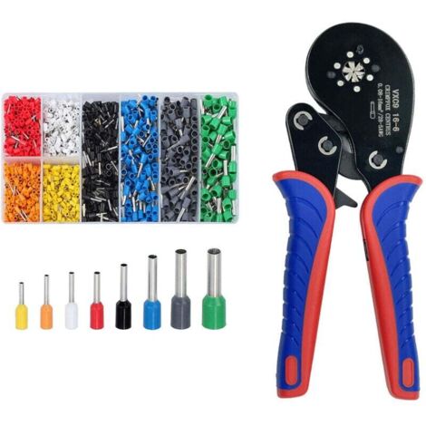 Herramienta de crimpado de terminales tubulares, 0,08–16 mm² (28–5 AWG), alicates de crimpado de trinquete, alicates de crimpado de casquillos de cable, herramienta manual de electricista (incluye kit
