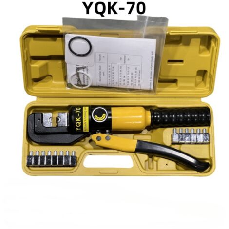 Herramienta de crimpado hidráulica 8T con juegos de matrices de crimpado de 4 a 70 mm² para terminales de cable de cobre y aluminio.